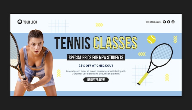 Vettore gratuito banner di vendita di giochi di tennis design piatto