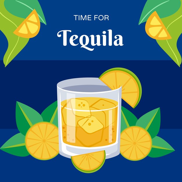 Flat design tequila shot illustration