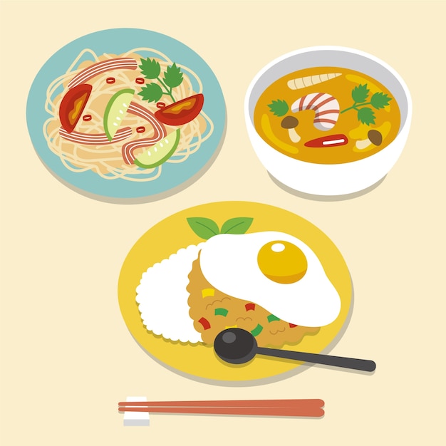 Иллюстрация тайской кухни в плоском дизайне