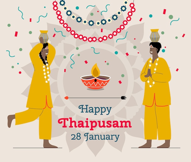 Vettore gratuito festival thaipusam di design piatto