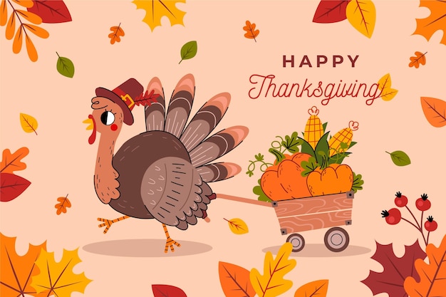 Free vector flat design thanksgiving background with turkey