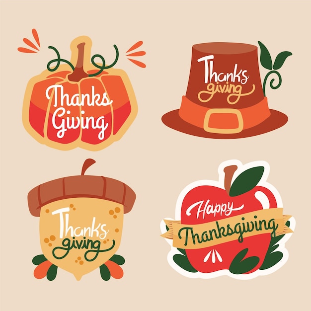 Free vector flat design thanksgiving badge collection