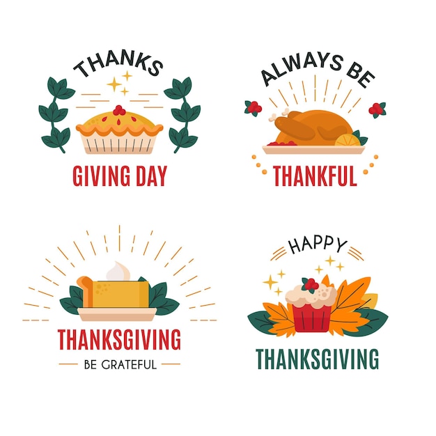 Free vector flat design thanksgiving badge collection