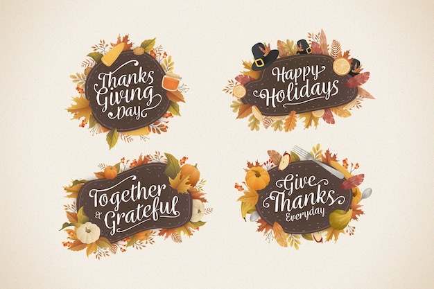 Free vector flat design thanksgiving badge collection