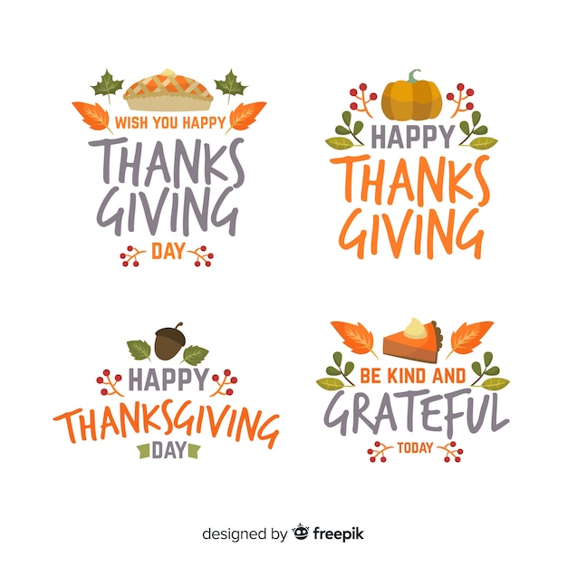 Free vector flat design thanksgiving badge set