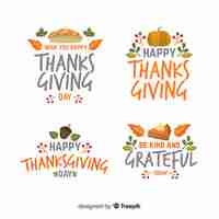 Free vector flat design thanksgiving badge set