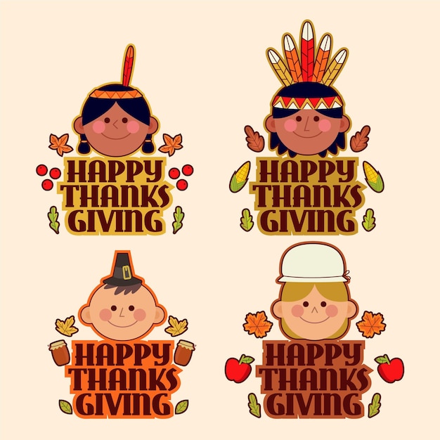 Flat design thanksgiving badge set