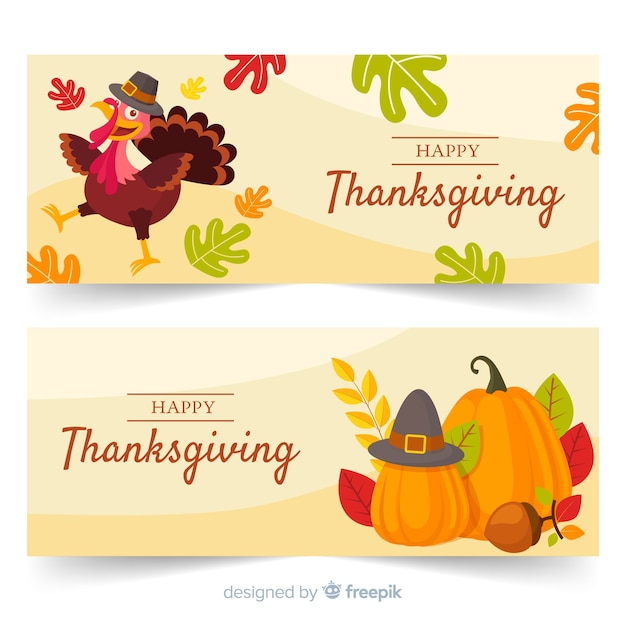 Free vector flat design thanksgiving banners set