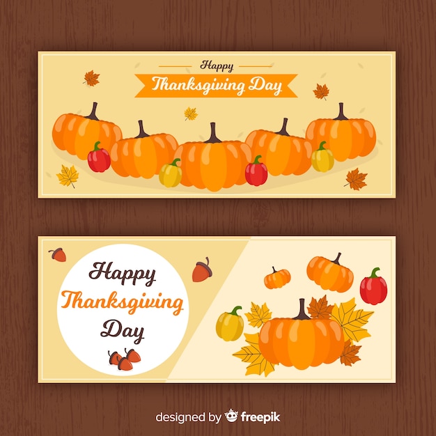 Flat design thanksgiving banners template