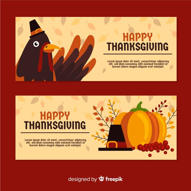 Flat design thanksgiving banners template