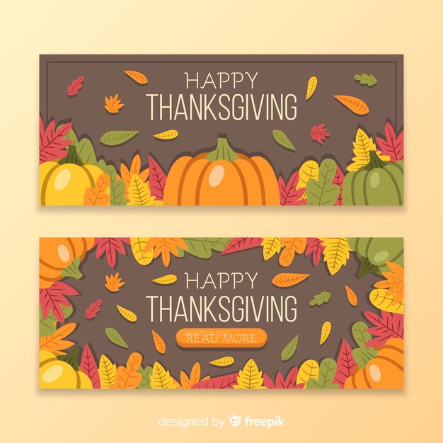 Flat design thanksgiving banners template