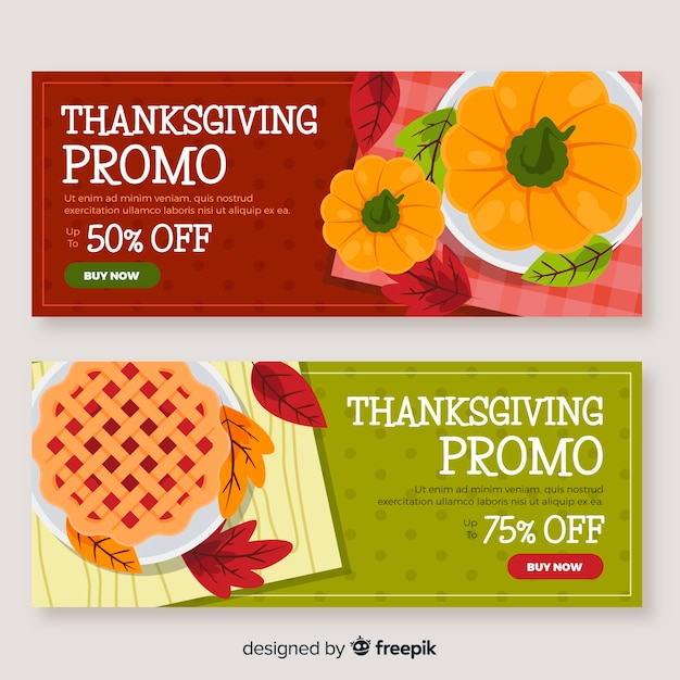 Flat design thanksgiving banners template