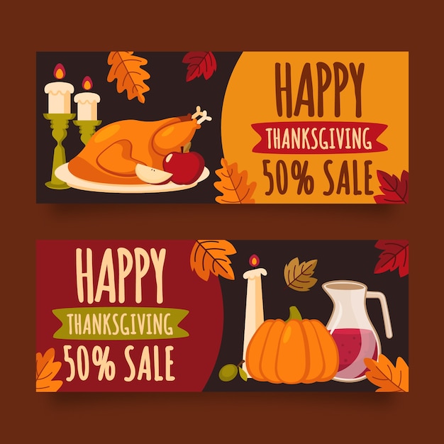 Flat design thanksgiving banners template