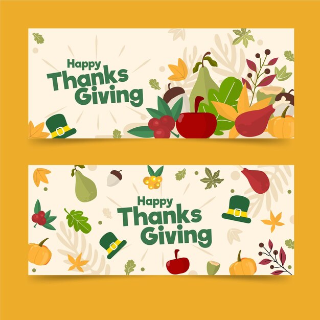 Flat design thanksgiving banners template