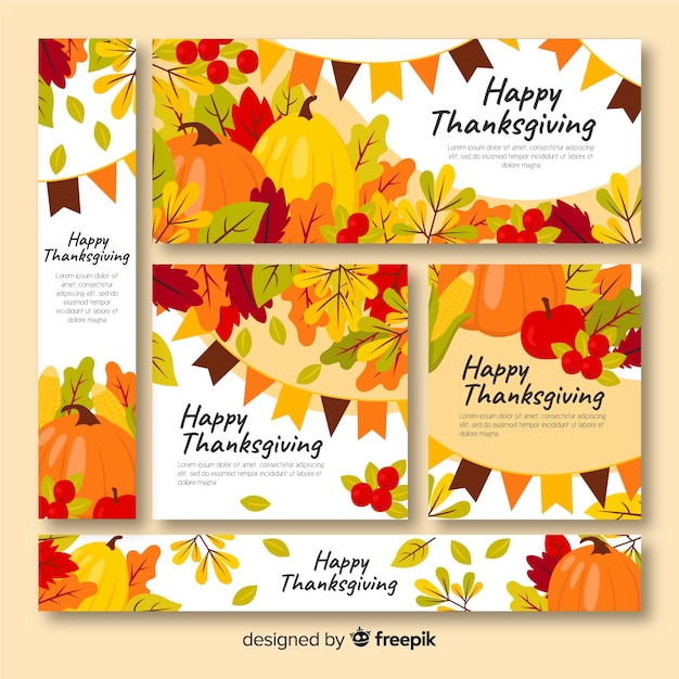 Flat design for thanksgiving banners