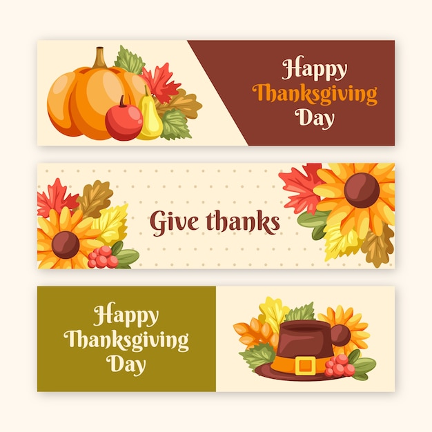 Flat design for thanksgiving banners