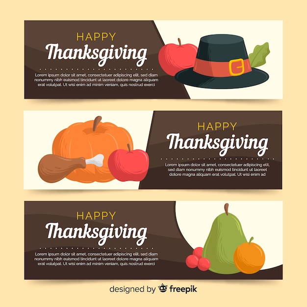 Flat design thanksgiving day banner set