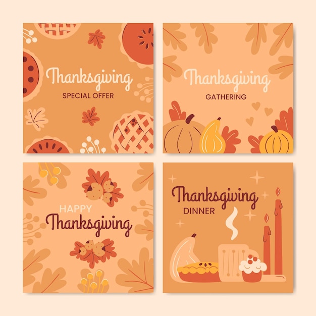 Free vector flat design thanksgiving instagram post