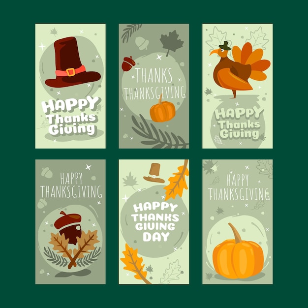 Free vector flat design thanksgiving instagram stories