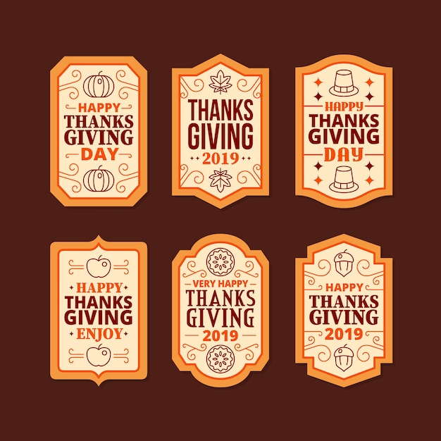 Free vector flat design thanksgiving label collection
