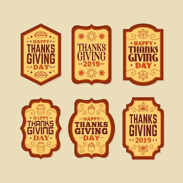 Free vector flat design thanksgiving label collection