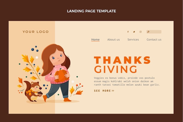 Flat design of thanksgiving landing page