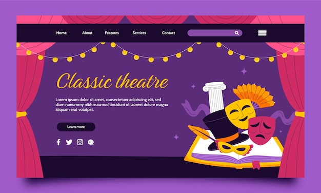 Free vector flat design theatre show landing page