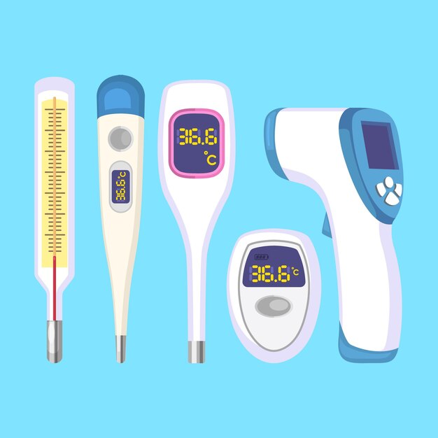 Flat design thermometer types