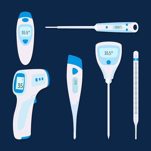 Flat design thermometer types