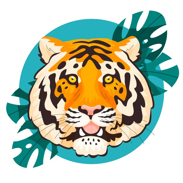 Иллюстрация лица тигра в плоском дизайне