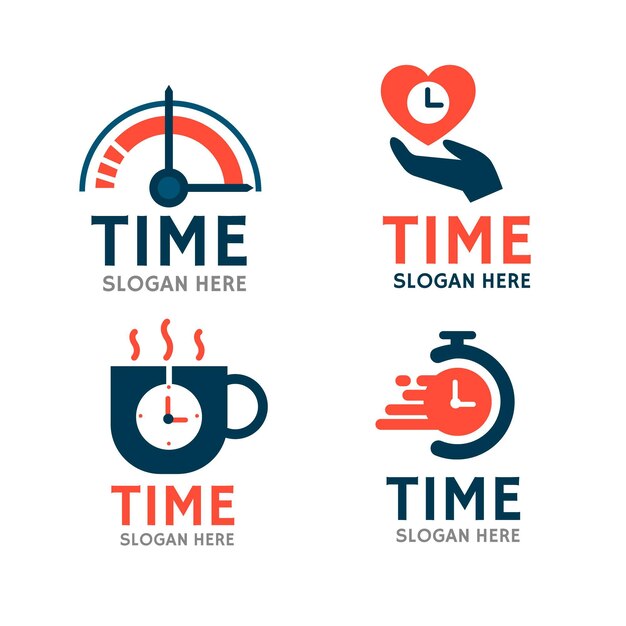 Flat design time logos pack