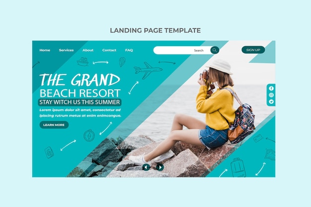 Free vector flat design time to travel landing page template