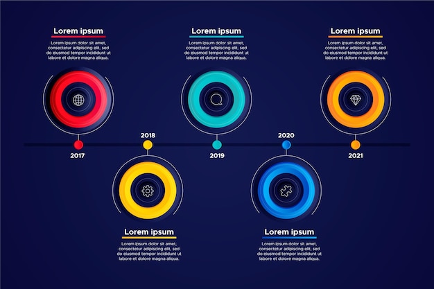 Flat design timeline infographic in different colors