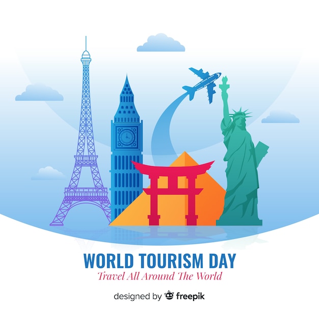 Free vector flat design tourism day with landmarks