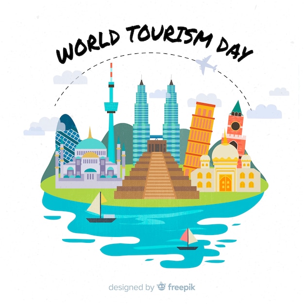 Free vector flat design tourism day with landmarks