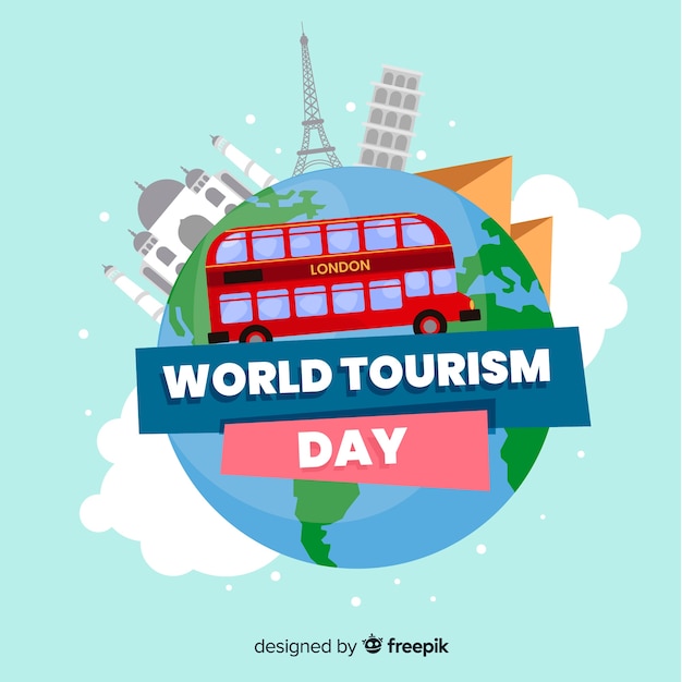 Бесплатное векторное изображение Плоский дизайн день туризма с достопримечательностями
