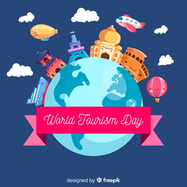 Flat design tourism day with landmarks