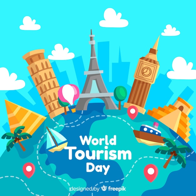 Free vector flat design tourism day with landmarks