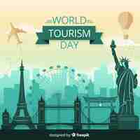 Free vector flat design tourism day with landmarks