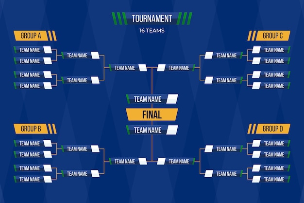 Vettore gratuito modello di programma del torneo dal design piatto