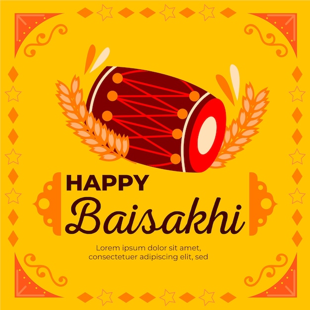 평면 디자인 전통적인 baisakhi 드럼 일러스트