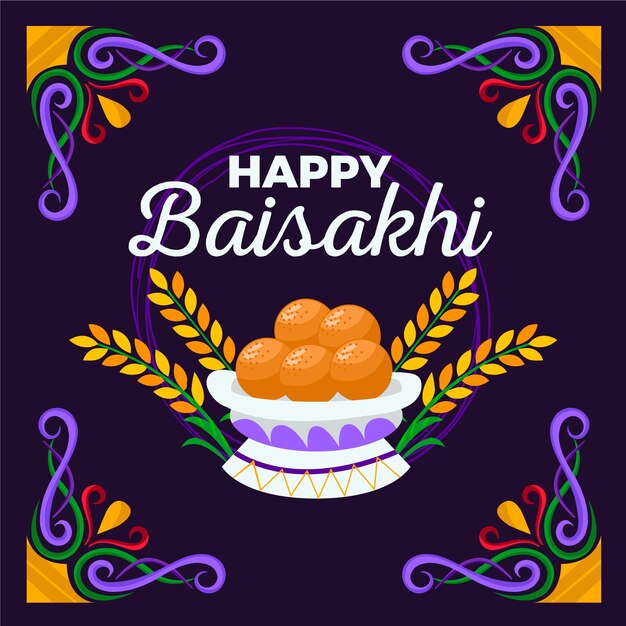 Flat design traditional baisakhi food illustration