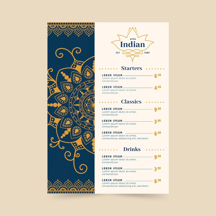 Free Vector flat design traditional indian restaurant menu template