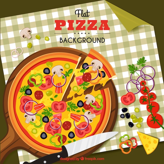 Vettore gratuito disegno piatto tradizionale pizza sfondo