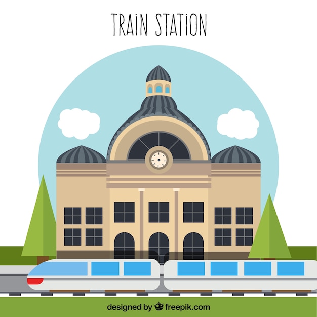 Flat design train station