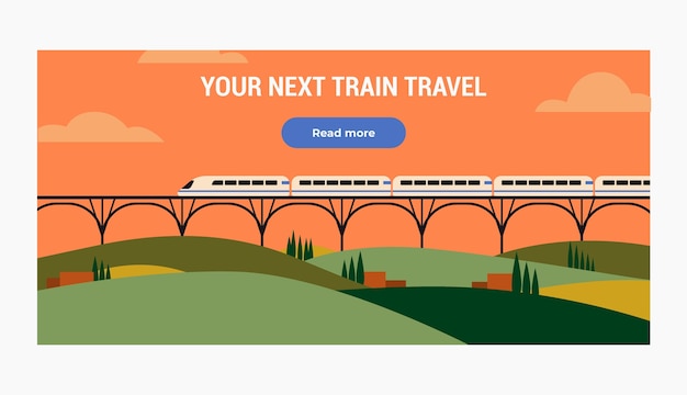 Плоский дизайн путешествия на поезде горизонтальный баннер