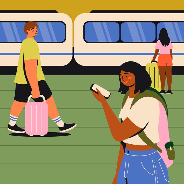 Иллюстрация путешествия на поезде в плоском дизайне