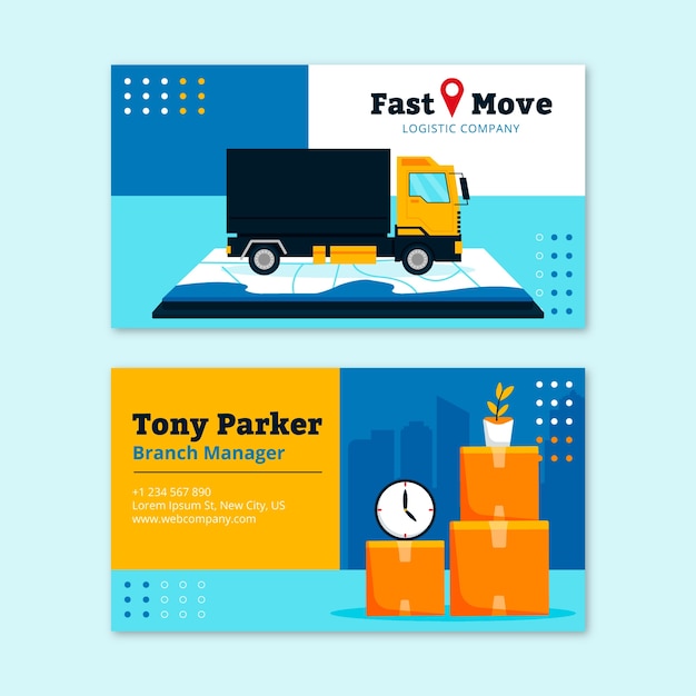 Flat design transport business card