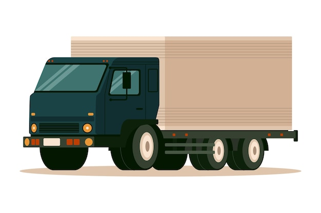 평면 디자인 수송 트럭 배달 그림