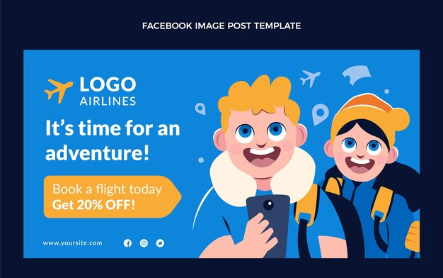 Vettore gratuito post di facebook di avventura di viaggio di design piatto